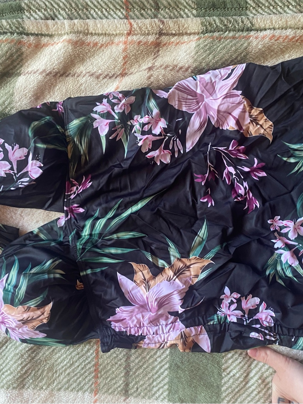 Women’s Black Floral Swim Sarong - Pink & Green Print